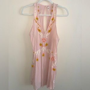 Free People Intimately Blush Color Embroidered Dress w/ Lace Up Sides size Small